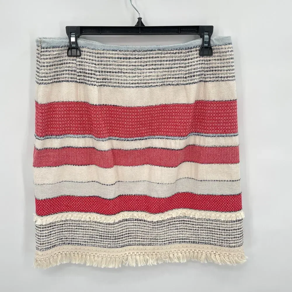 J. McLaughin Carmela Striped Pencil Skirt with Fringe Detail // 10